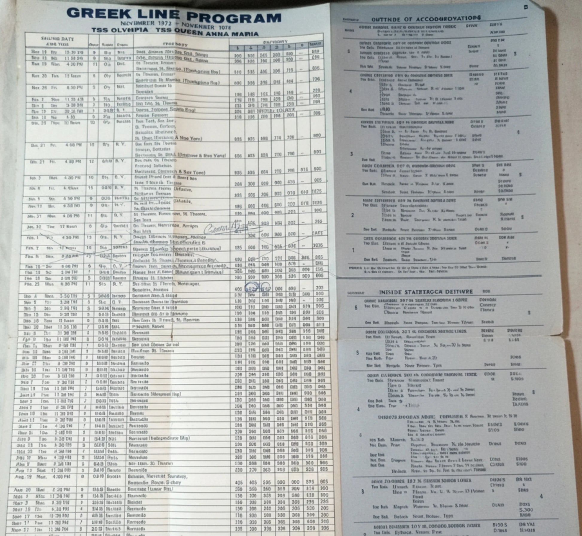 Greek Line Cruises 1973-74 TSS Queen Anna Maria TSS Olympia Brochure - TulipStuff