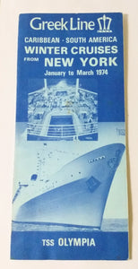 Greek Line TSS Olympia 1974 Winter Cruises From New York Brochure - TulipStuff