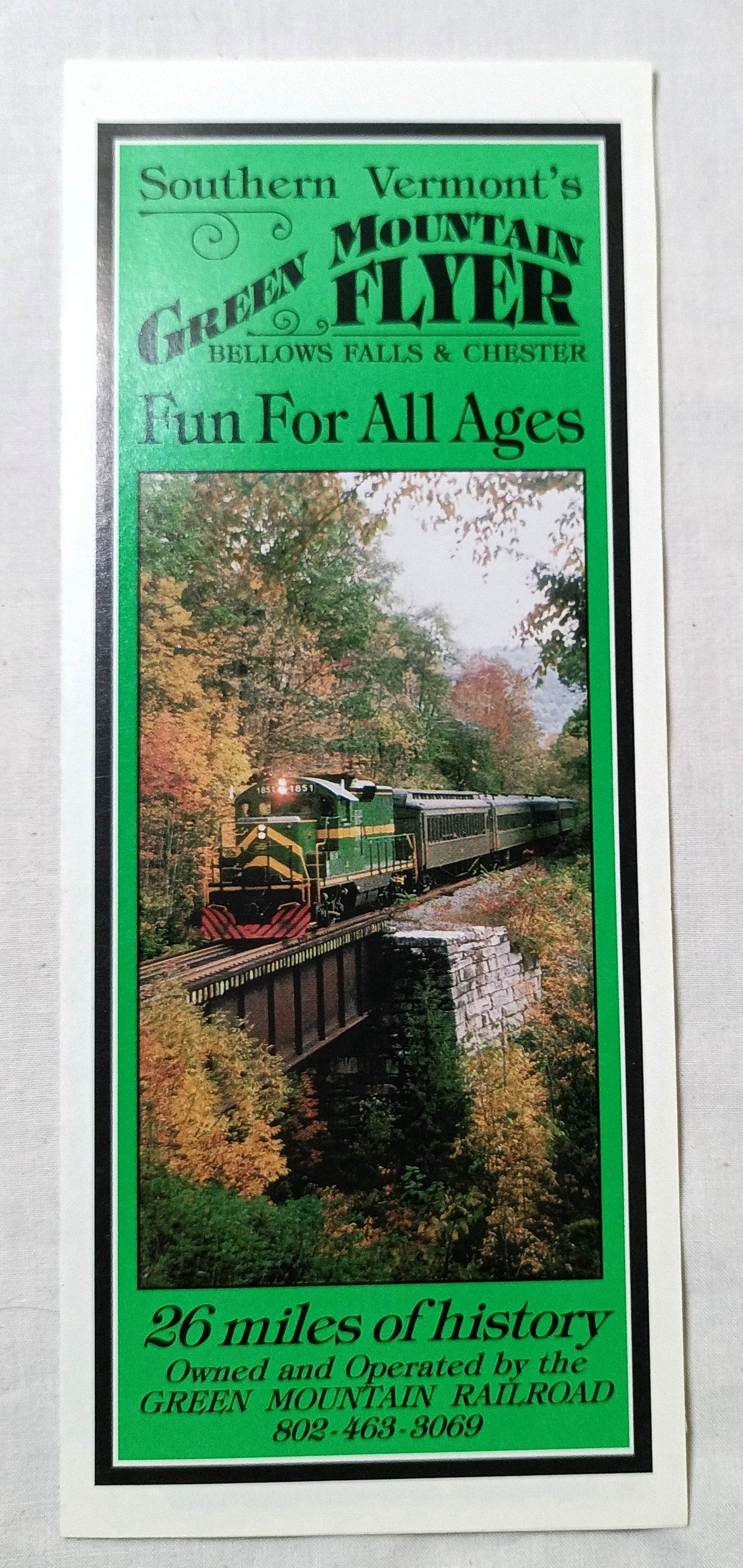 Green Mountain Flyer 1996 Railroad Schedule Bellows Falls Vermont - TulipStuff