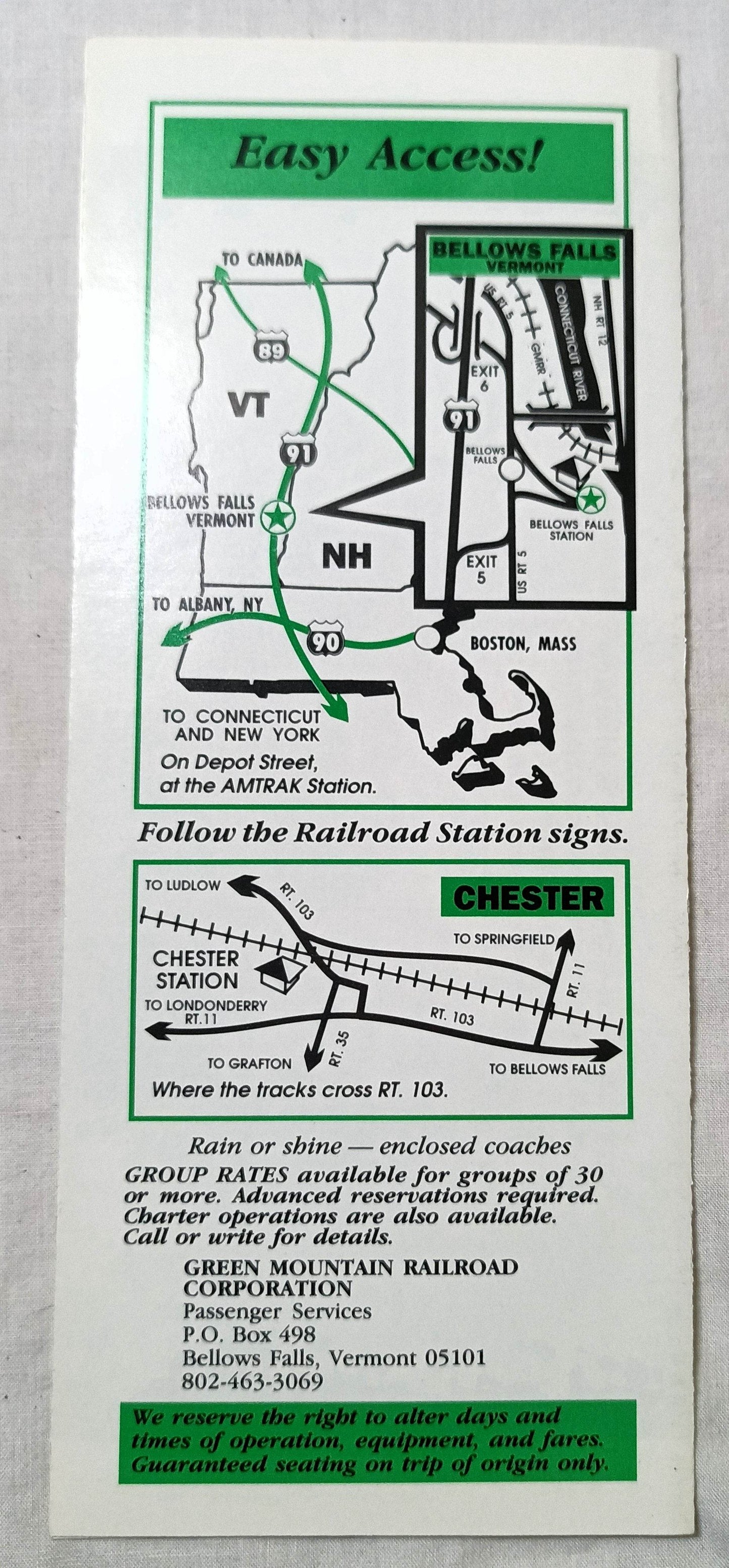 Green Mountain Flyer 1996 Railroad Schedule Bellows Falls Vermont - TulipStuff