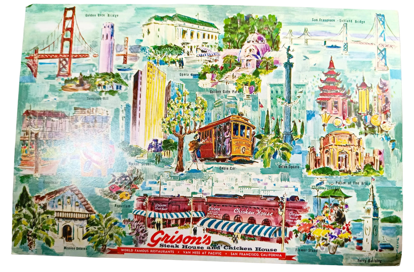 Grison's Steak House and Chicken House San Francisco Postcard 6x9 1963 - TulipStuff