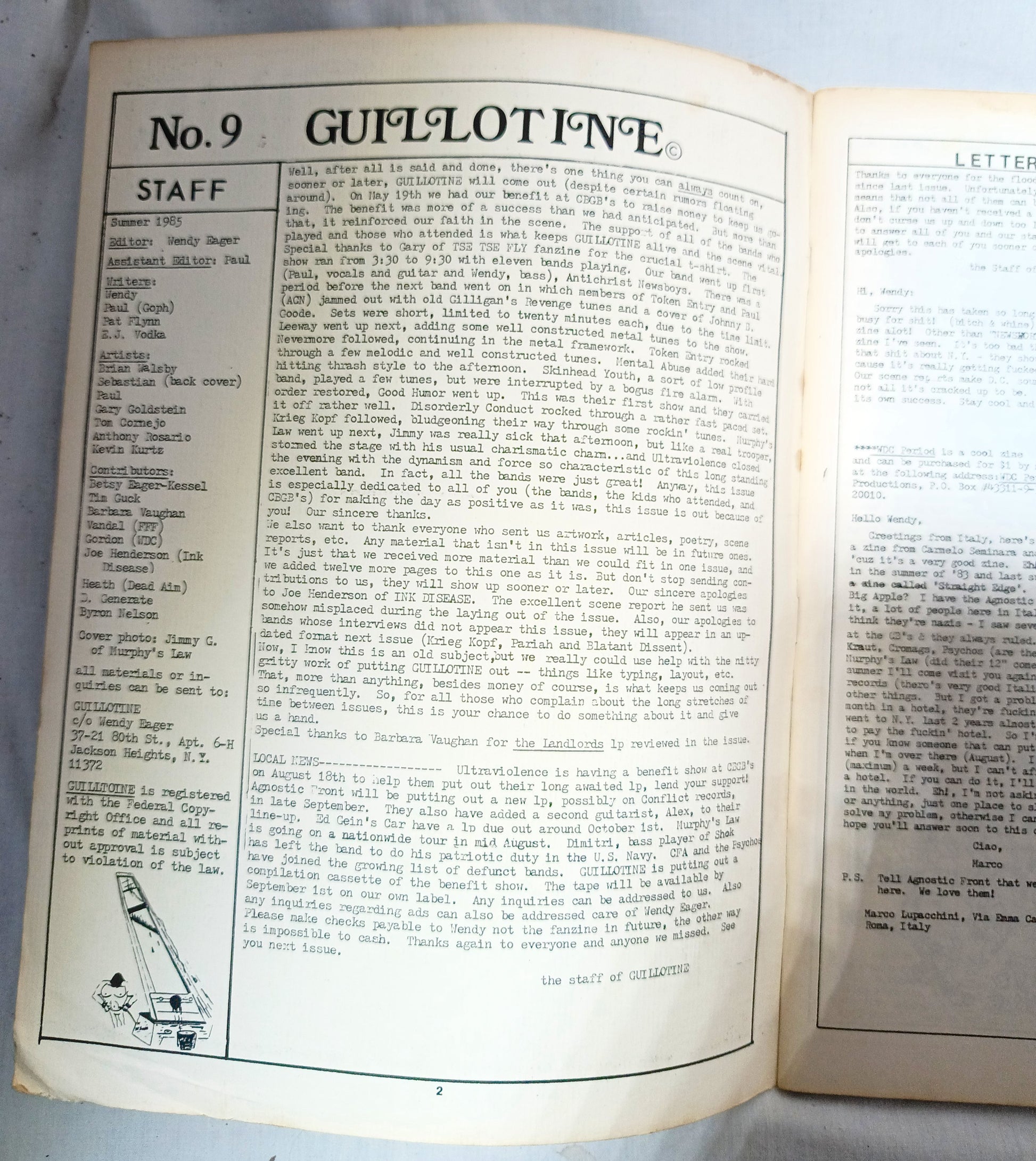 Guillotine #9 Summer 1985 NYHC Punk Fanzine Murphy's Law DOA GI Freeze - TulipStuff