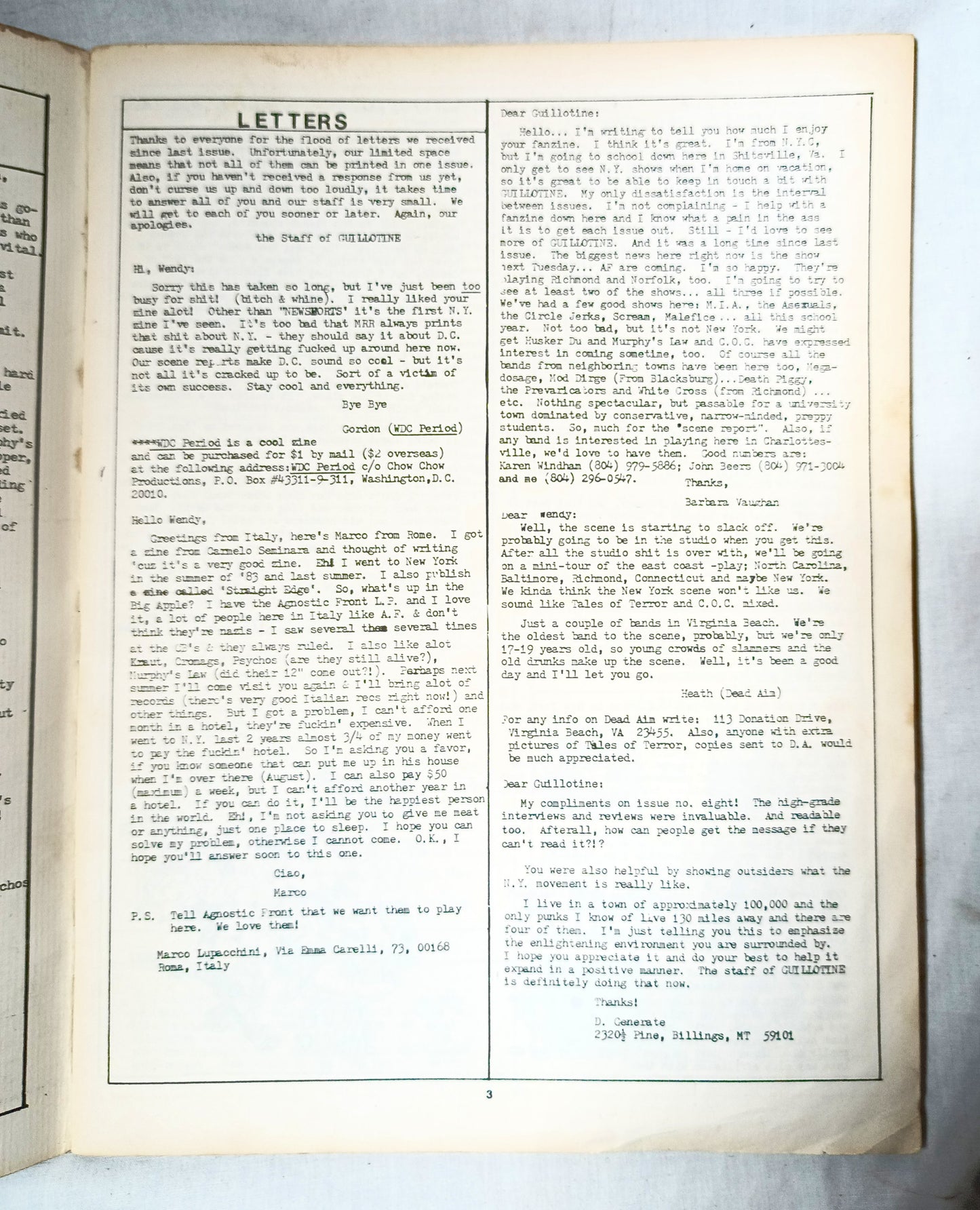 Guillotine #9 Summer 1985 NYHC Punk Fanzine Murphy's Law DOA GI Freeze - TulipStuff