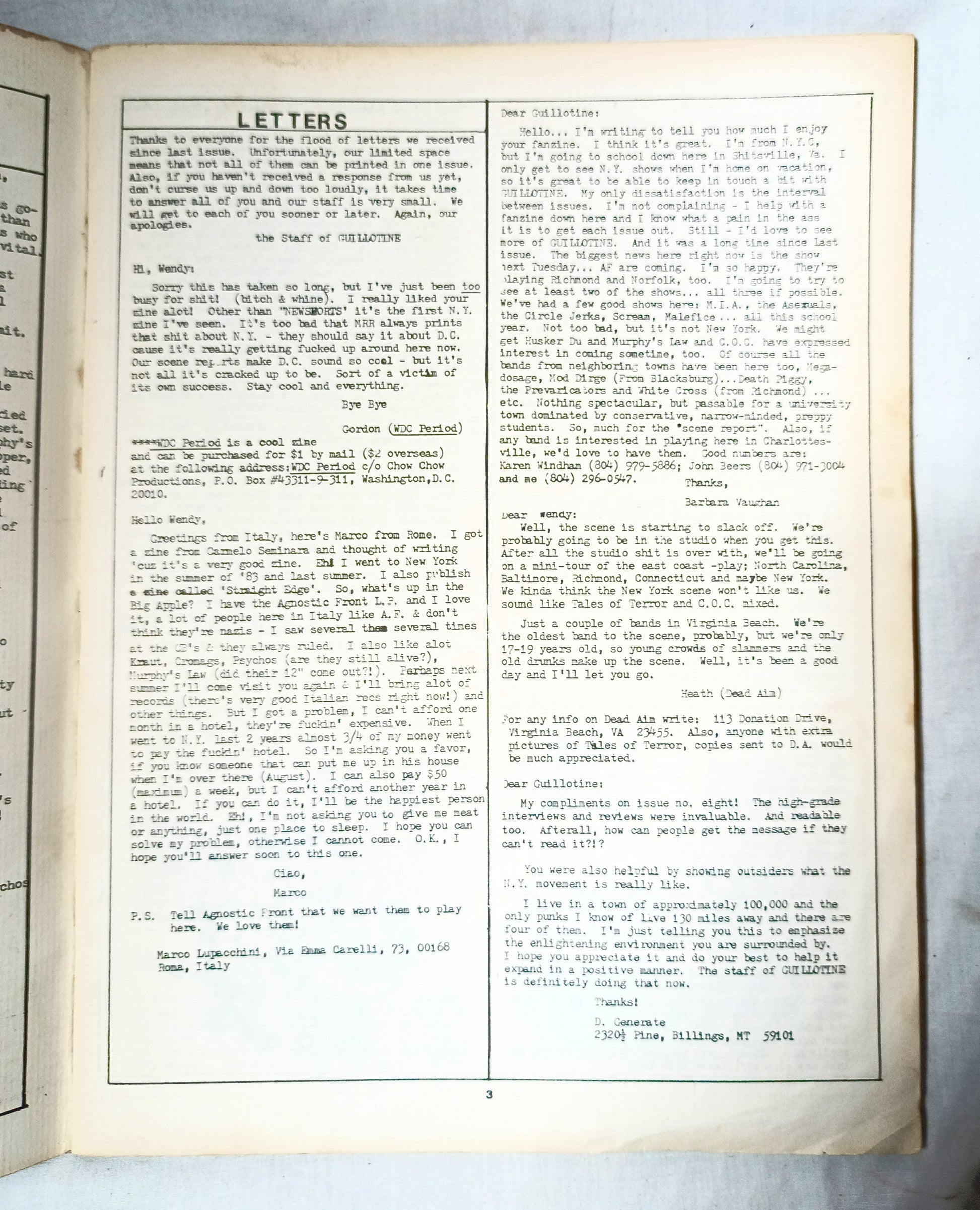 Guillotine #9 Summer 1985 NYHC Punk Fanzine Murphy's Law DOA GI Freeze - TulipStuff