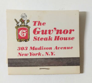 The Guv'nor Steak House Madison Ave Manhattan Matchbook 1980's - TulipStuff