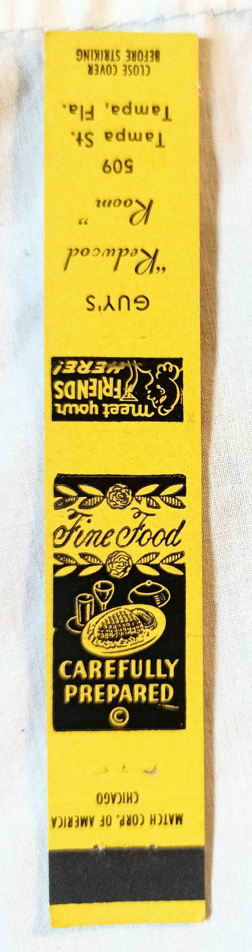 Guy's Redwood Room Restaurant Tampa Florida Matchbook Cover 1950's - TulipStuff