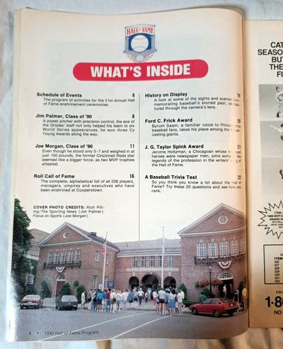 1990 Baseball 51st Annual Hall of Fame Program Joe Morgan Jim Palmer - TulipStuff