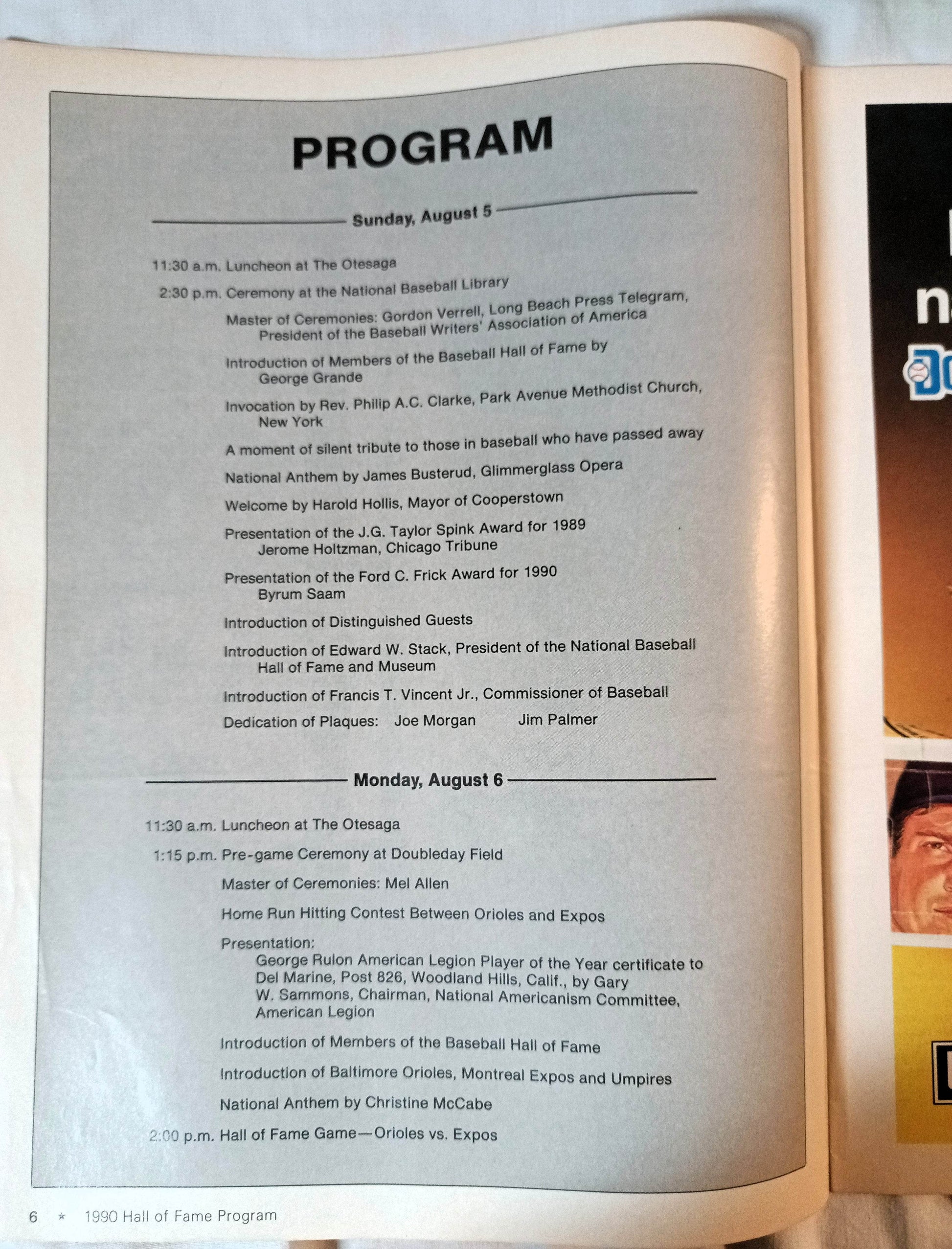 1990 Baseball 51st Annual Hall of Fame Program Joe Morgan Jim Palmer - TulipStuff