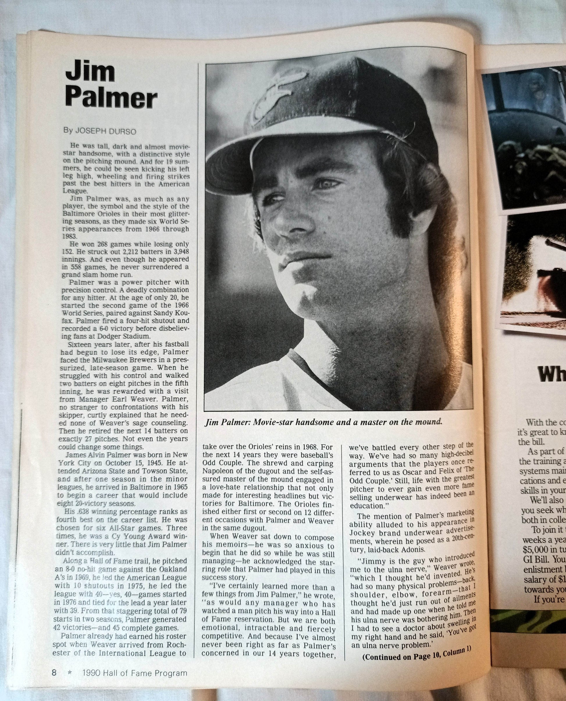 1990 Baseball 51st Annual Hall of Fame Program Joe Morgan Jim Palmer - TulipStuff