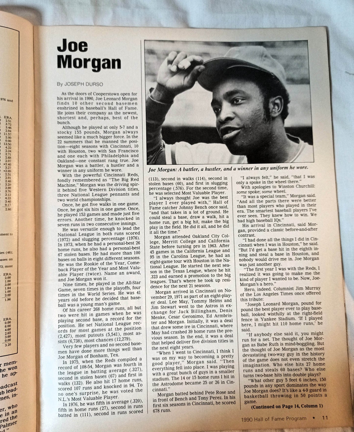 1990 Baseball 51st Annual Hall of Fame Program Joe Morgan Jim Palmer - TulipStuff