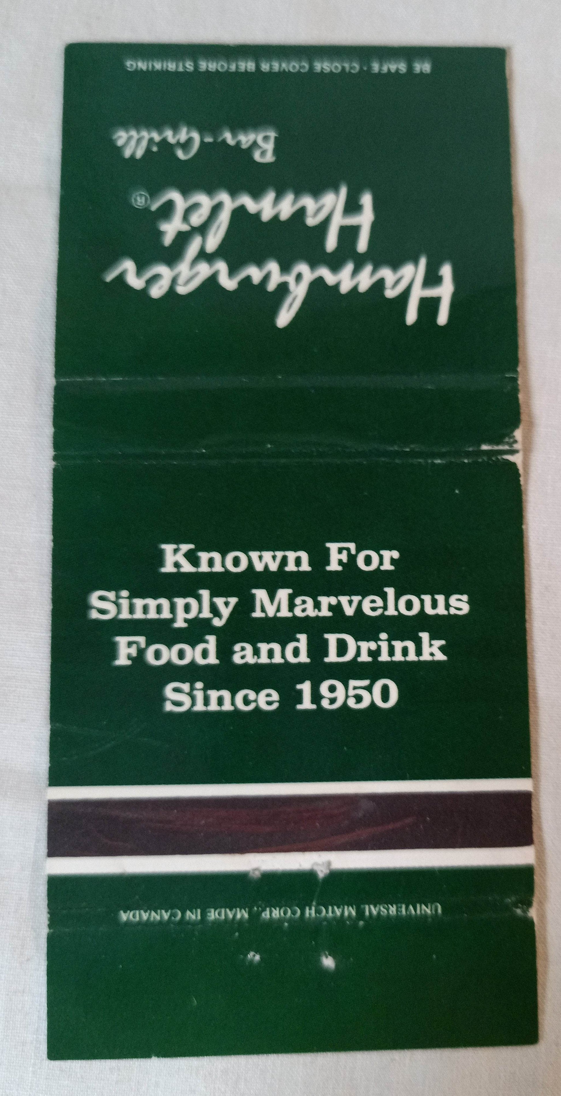 Hamburger Hamlet Bar-Grille California Matchbook Cover 1980's - TulipStuff