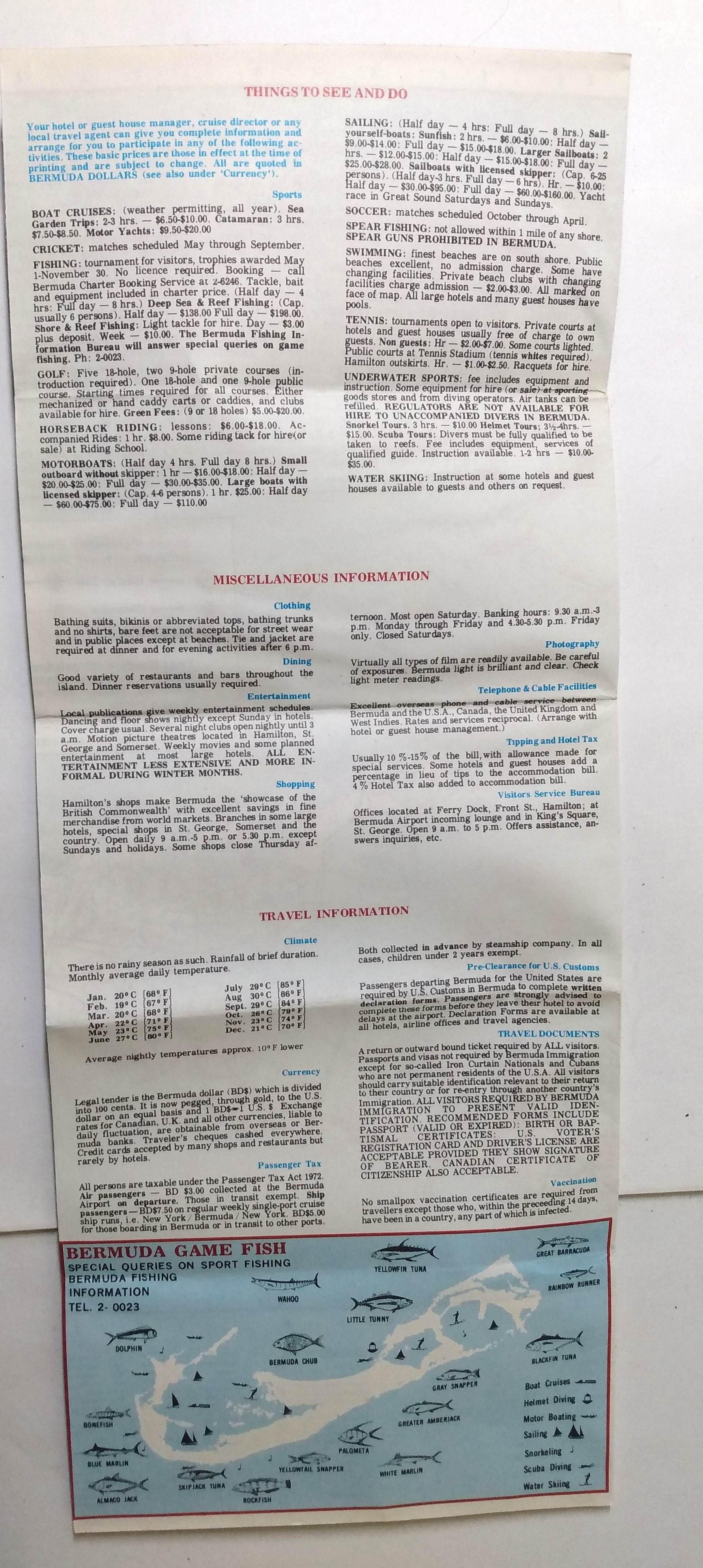 Handy Reference Pocket Map of Bermuda Hamilton St George 1977 - TulipStuff