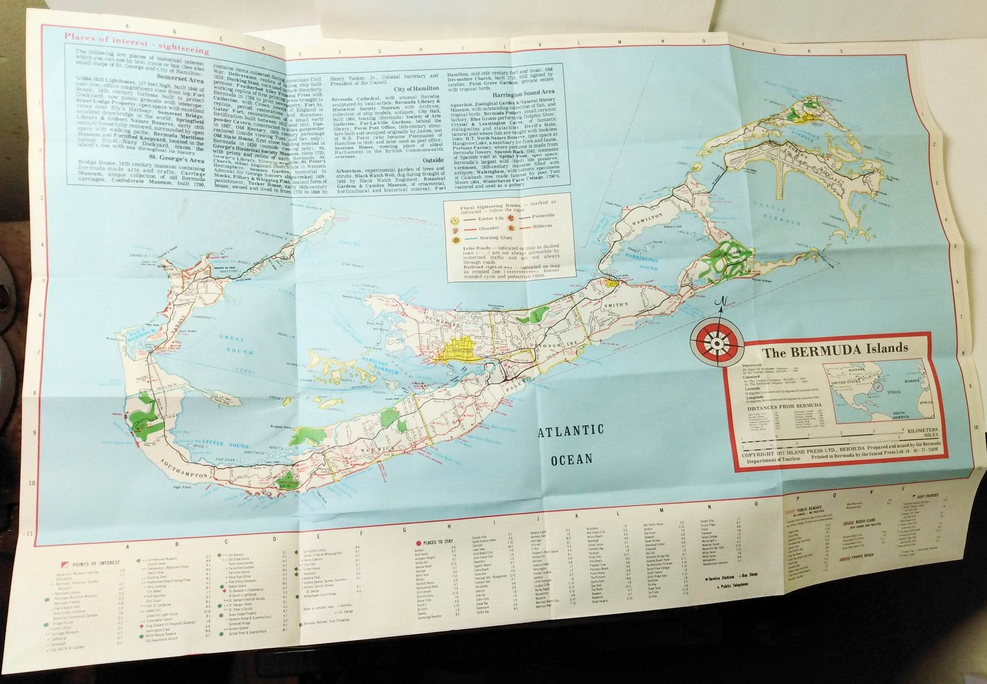 Handy Reference Pocket Map of Bermuda Hamilton St George 1977 - TulipStuff