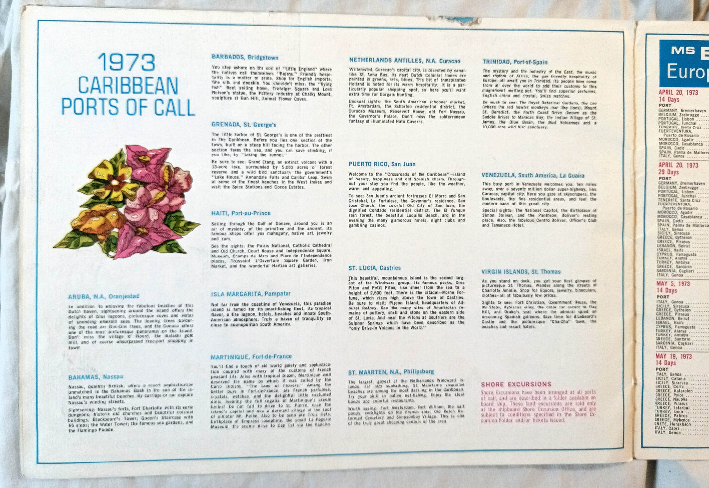 Hapag-Lloyd MS Europa Caribbean Cruises Brochure 1973 - TulipStuff