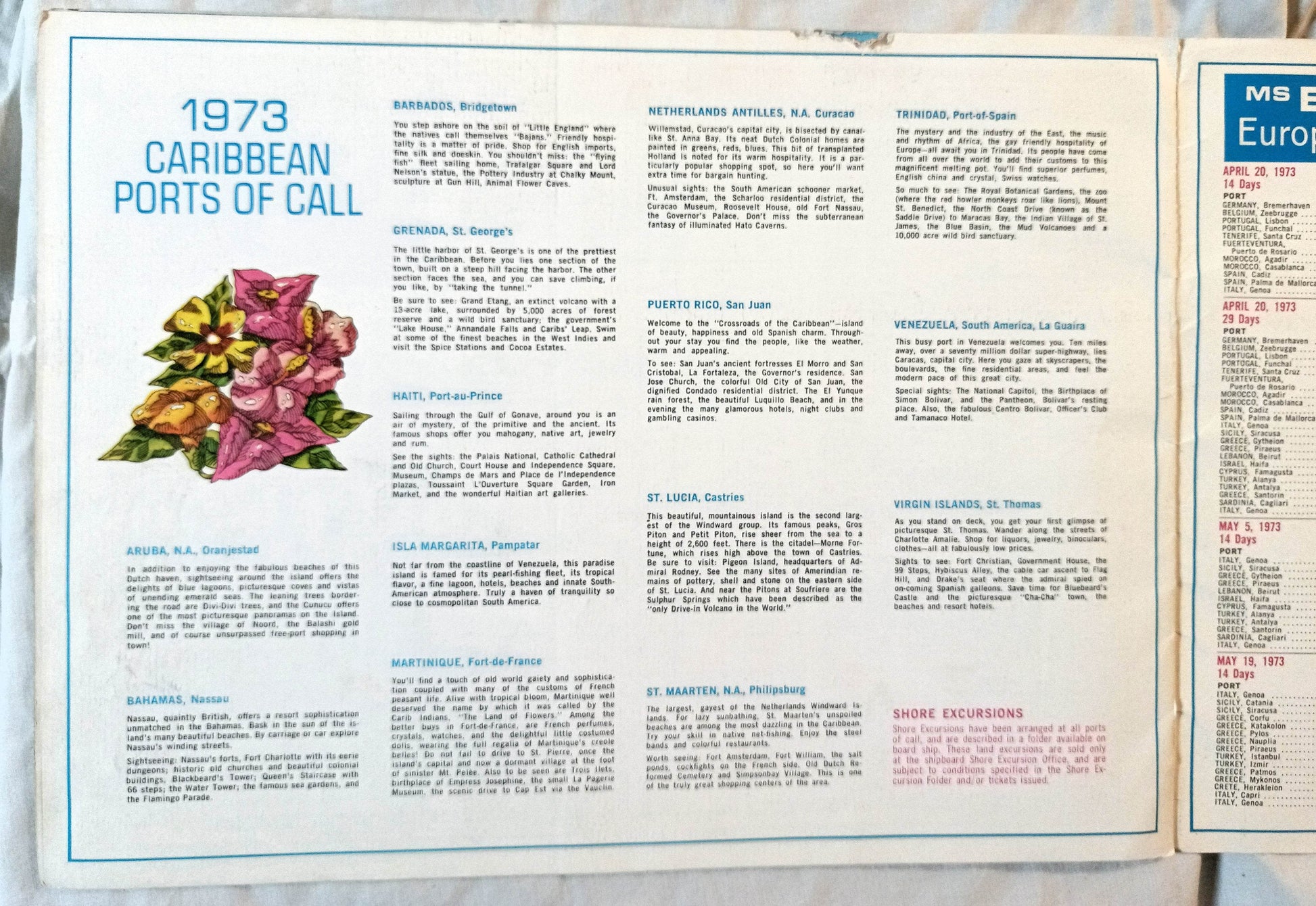Hapag-Lloyd MS Europa Caribbean Cruises Brochure 1973 - TulipStuff