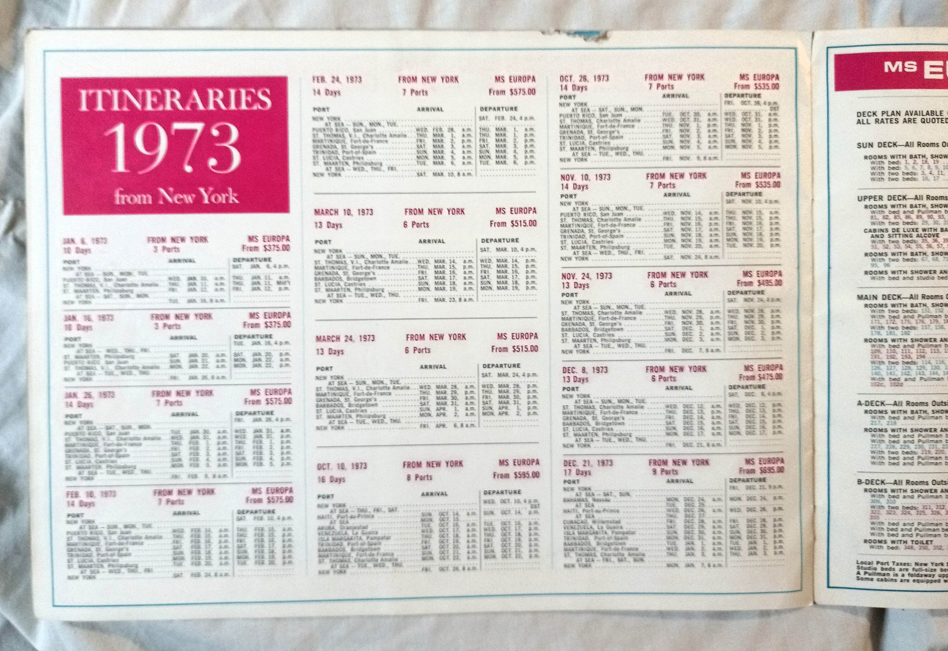 Hapag-Lloyd MS Europa Caribbean Cruises Brochure 1973 - TulipStuff