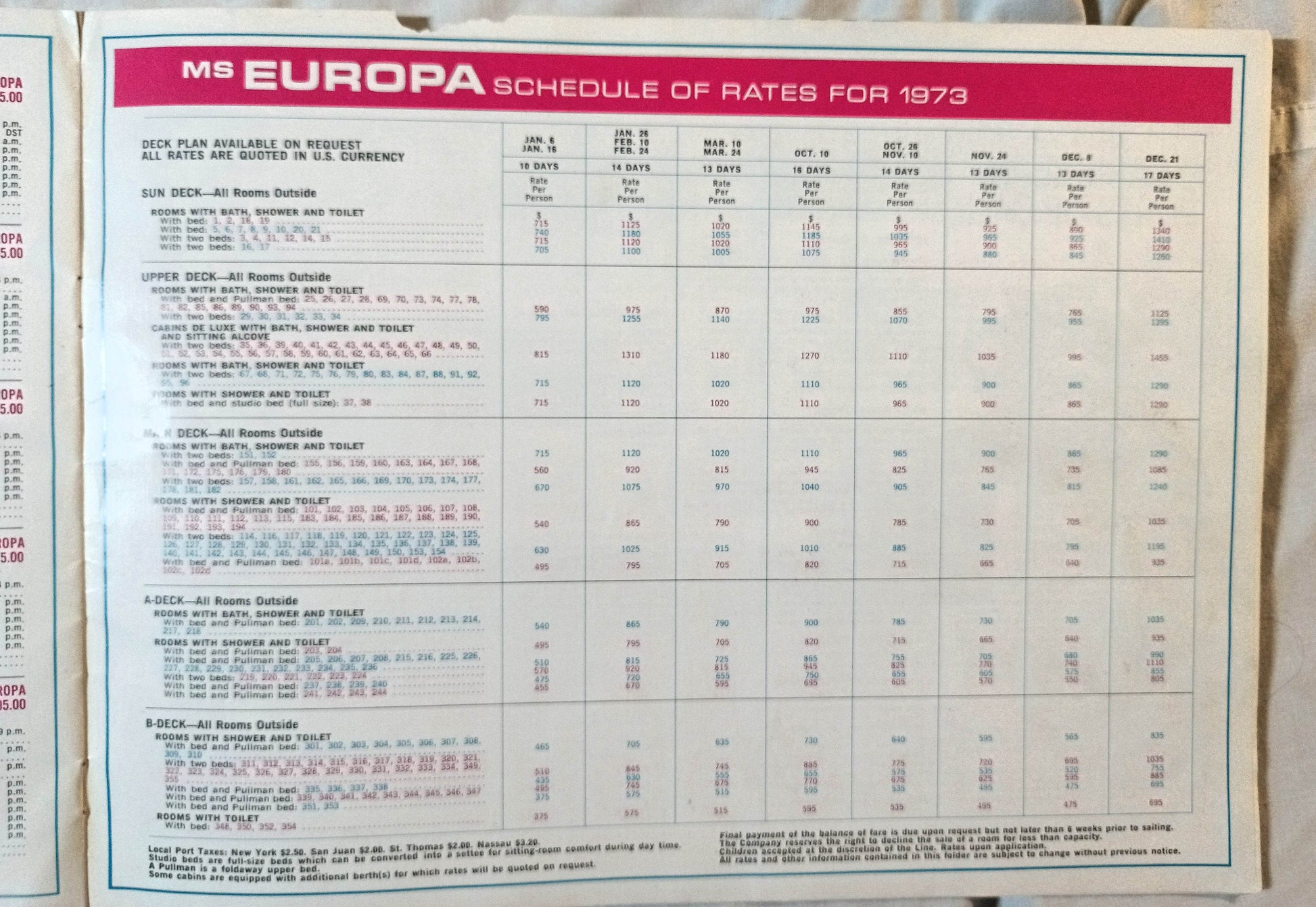 Hapag-Lloyd MS Europa Caribbean Cruises Brochure 1973 - TulipStuff