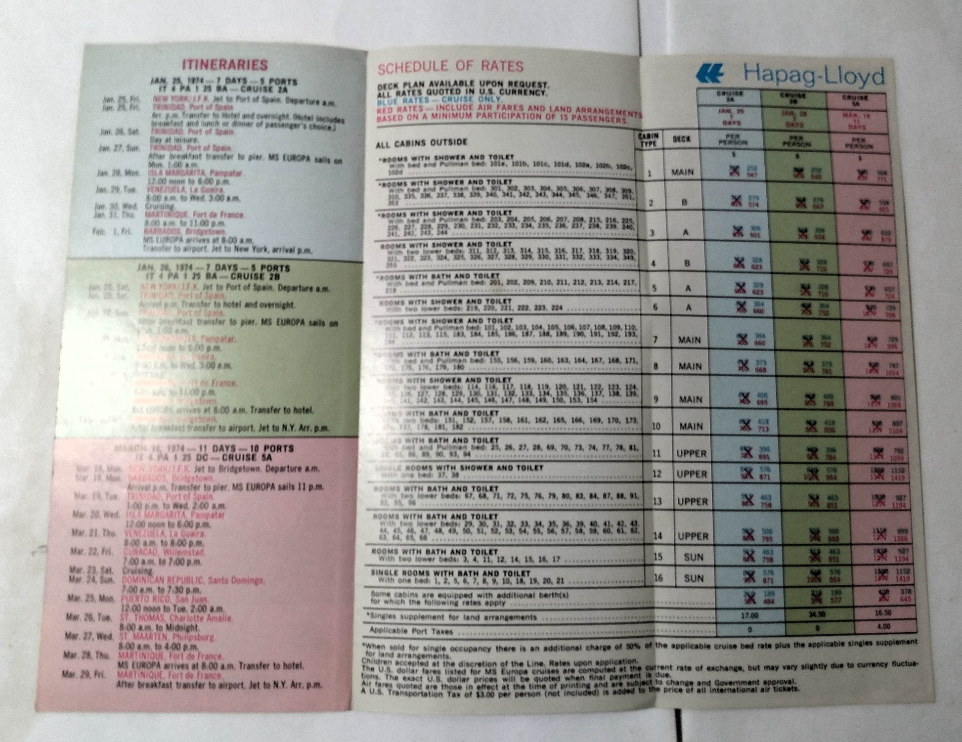 Hapag-Lloyd MS Europa 1974 Air/Sea Cruise Brochure Pan Am - TulipStuff