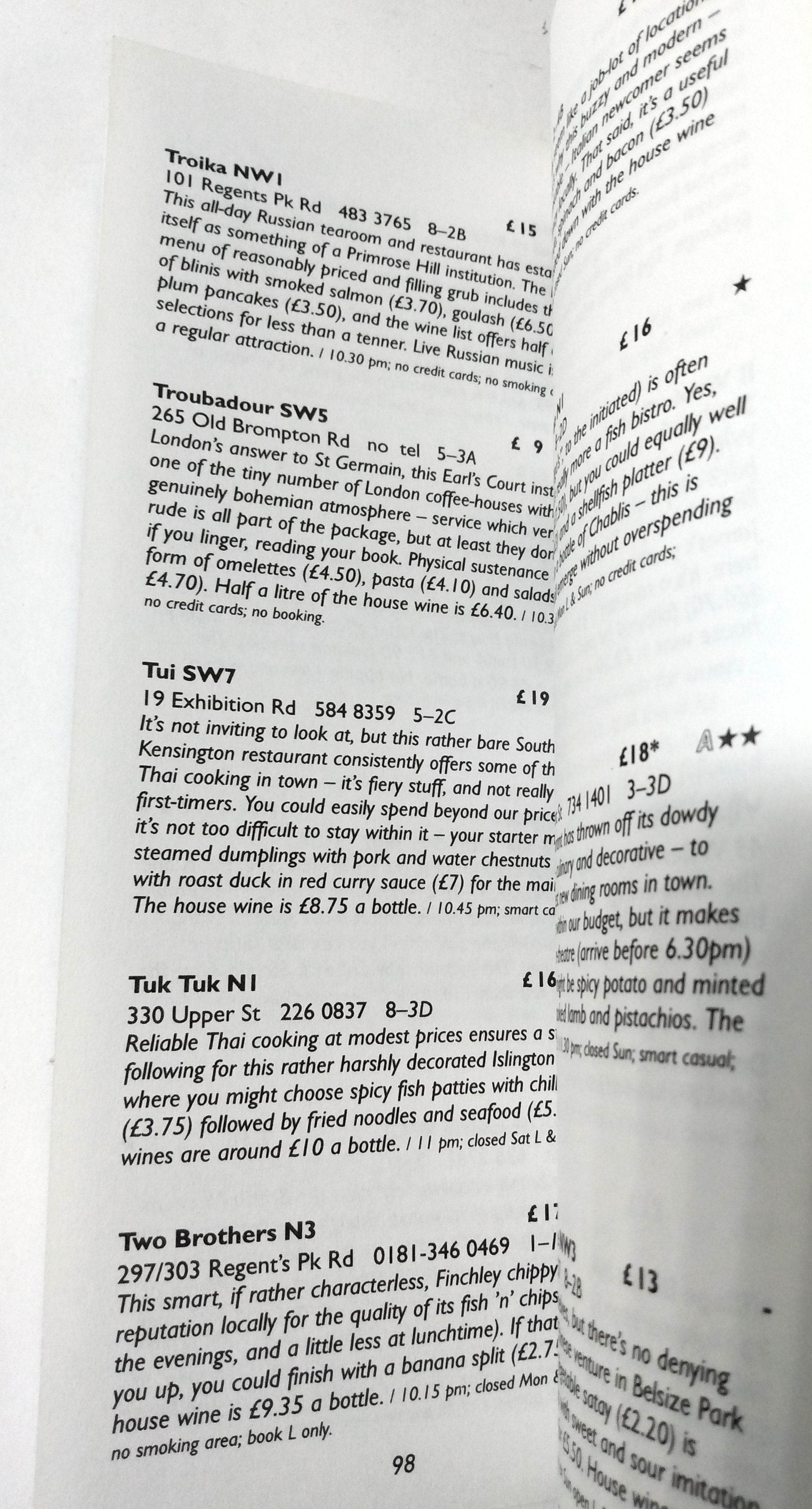 Harden's Good Cheap Eats In London 1998 Restaurant Guide - TulipStuff