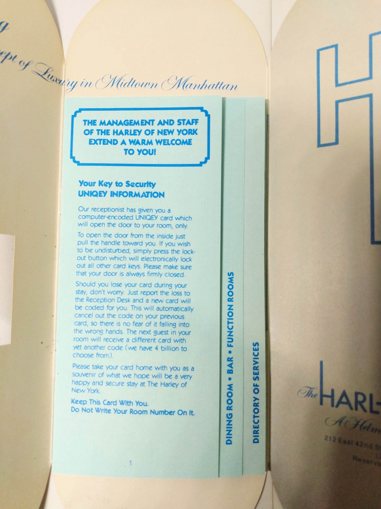 The Harley Of New York A Helmsley Hotel Guest Services Guide 1982 - TulipStuff