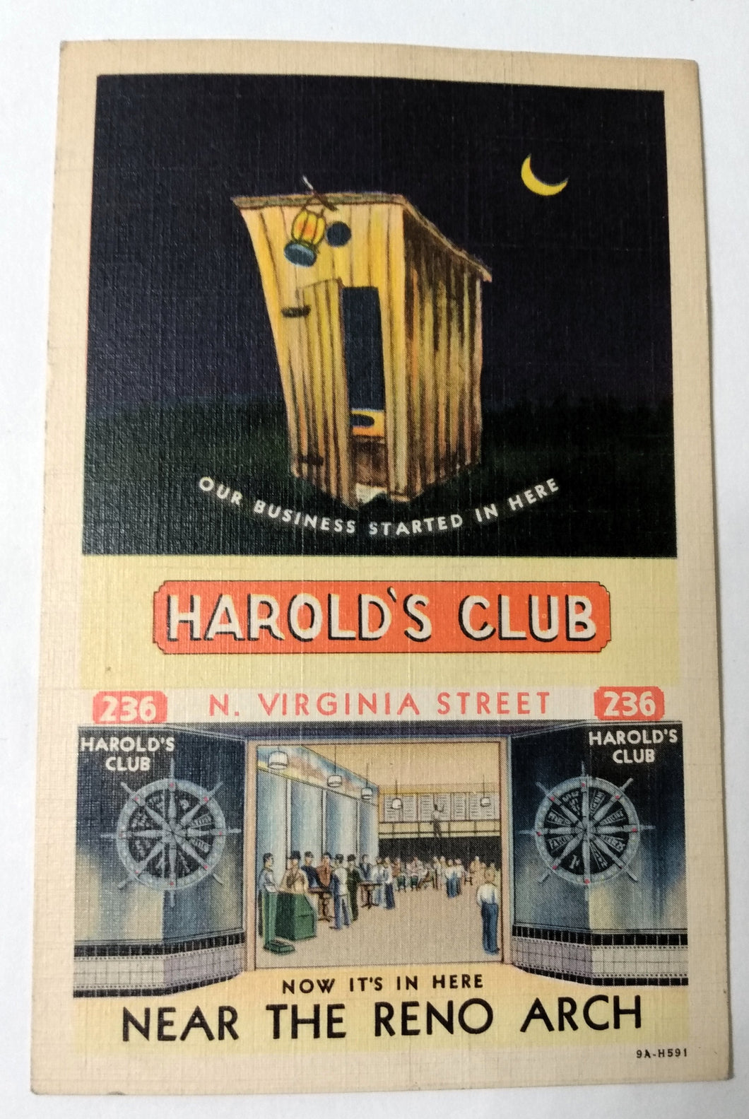 Harold's Club Casino N Virginia St Outhouse Reno Nevada Postcard 1941 - TulipStuff