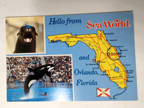 Hello From Sea World And Orlando Florida Multiview Postcard 1986 - TulipStuff