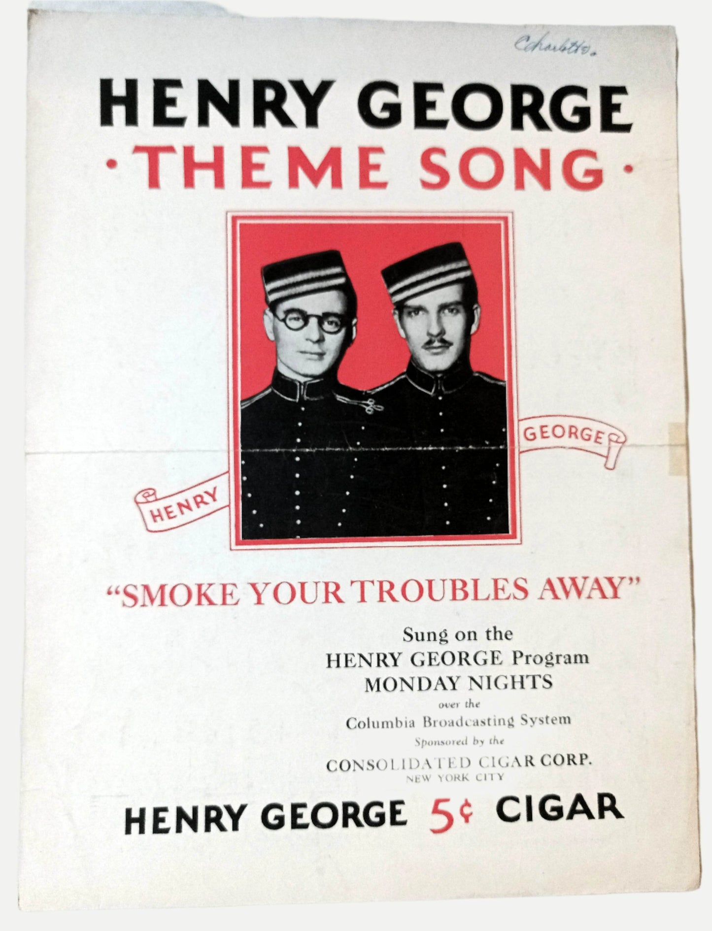 Smoke Your Troubles Away Henry George Cigar Theme Song Sheet Music 1930 - TulipStuff