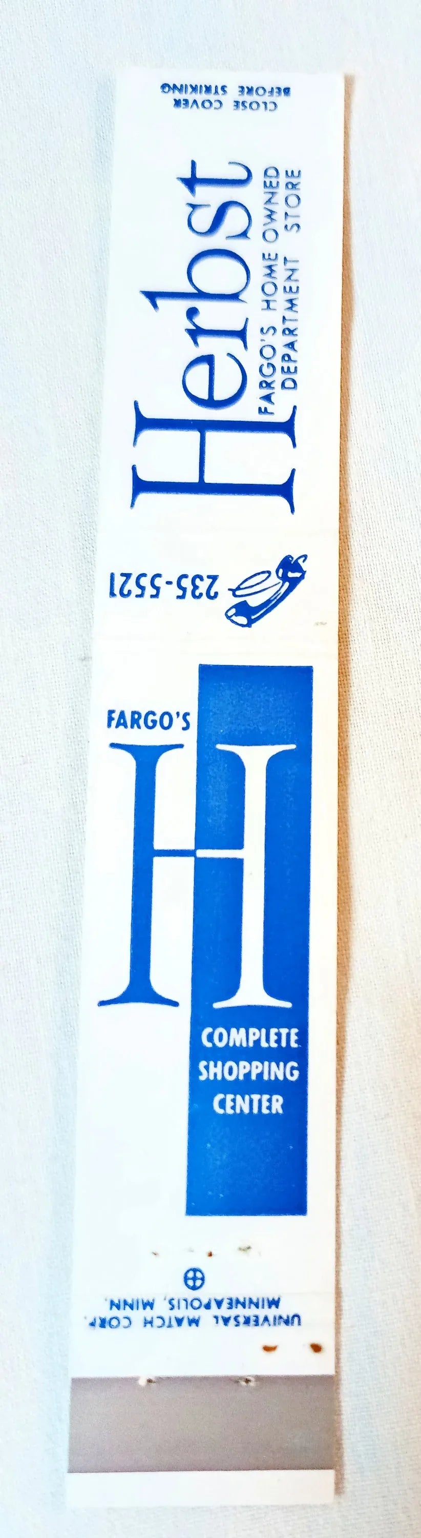 Herbst Department Store Fargo North Dakota Matchbook Cover 1960's - TulipStuff