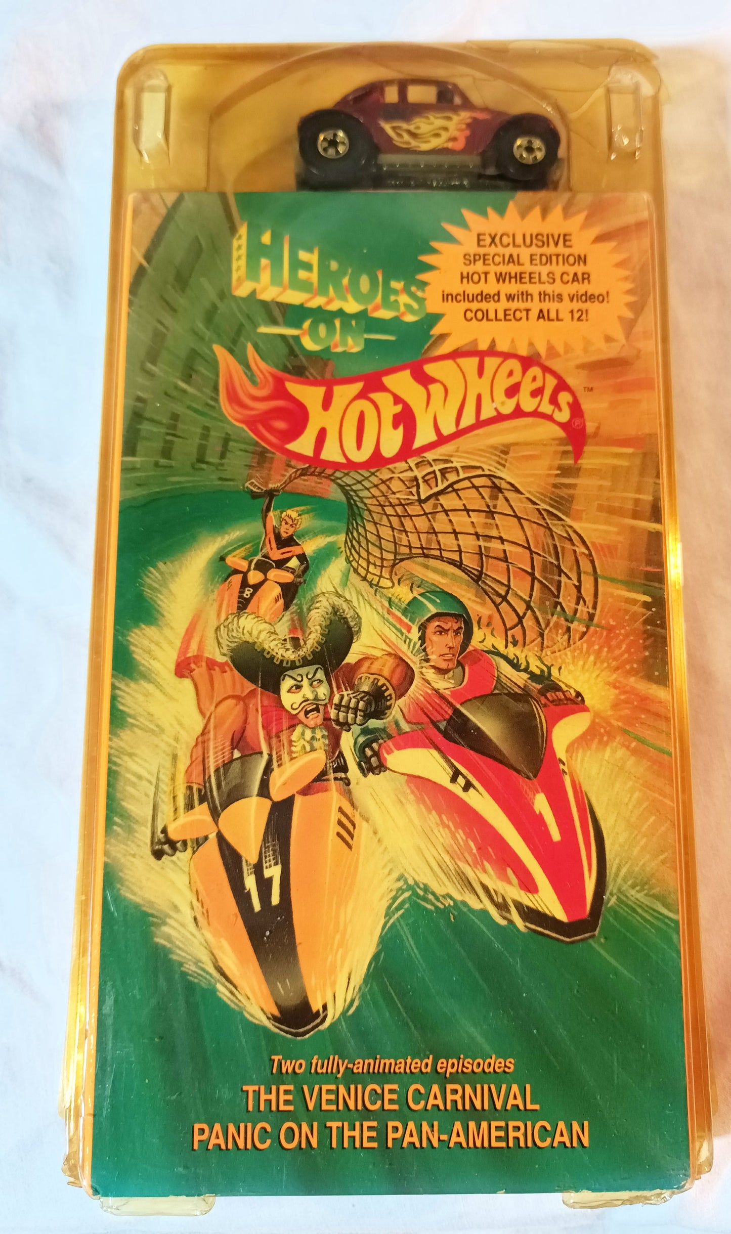 Heroes On Hot Wheels 2-Episode VHS w/ Purple VW Baja Bug Car 1991 - TulipStuff