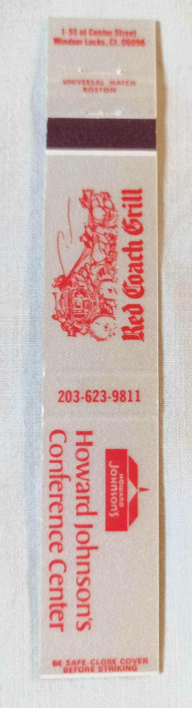 Howard Johnson's Red Coach Grill Windsor Locks Matchbook Cover 1980's - TulipStuff