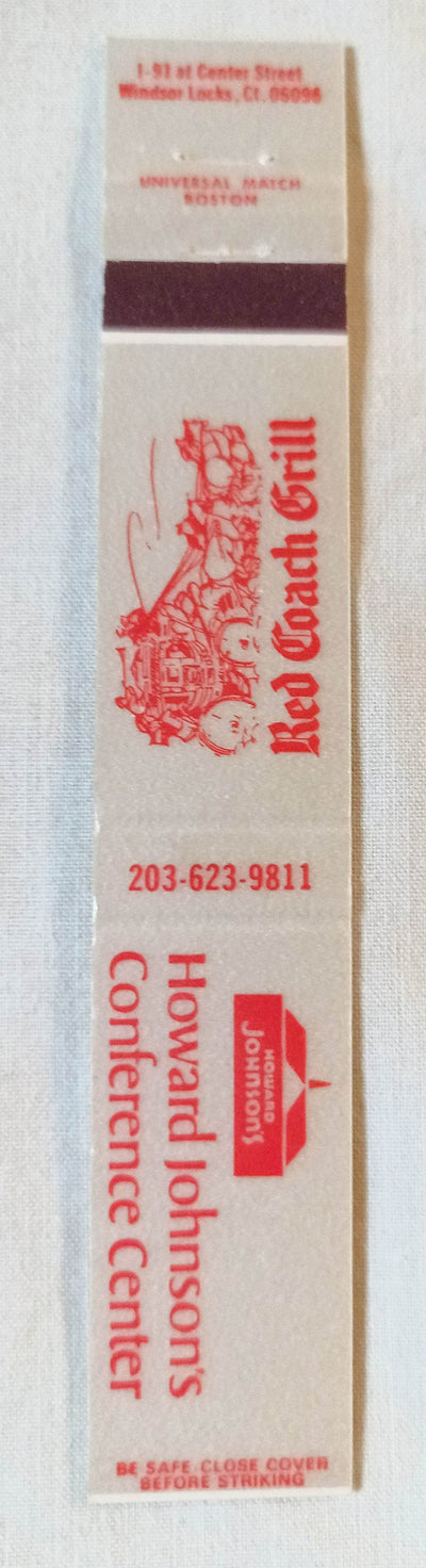 Howard Johnson's Red Coach Grill Windsor Locks Matchbook Cover 1980's - TulipStuff