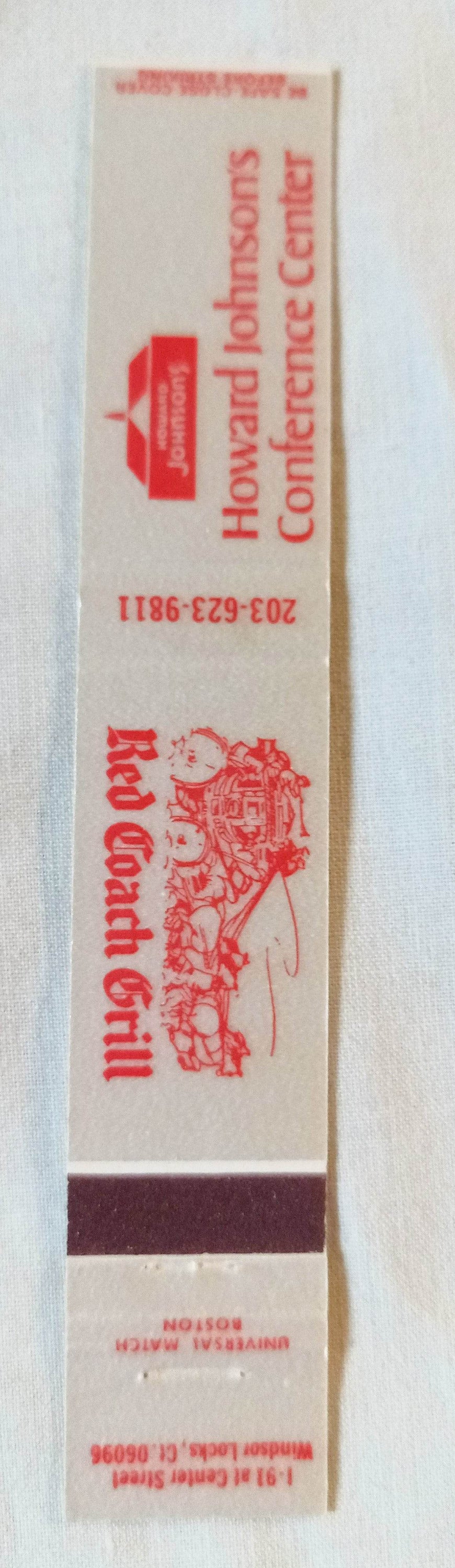 Howard Johnson's Red Coach Grill Windsor Locks Matchbook Cover 1980's - TulipStuff