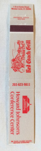 Howard Johnson's Red Coach Grill Windsor Locks Matchbook Cover 1980's - TulipStuff