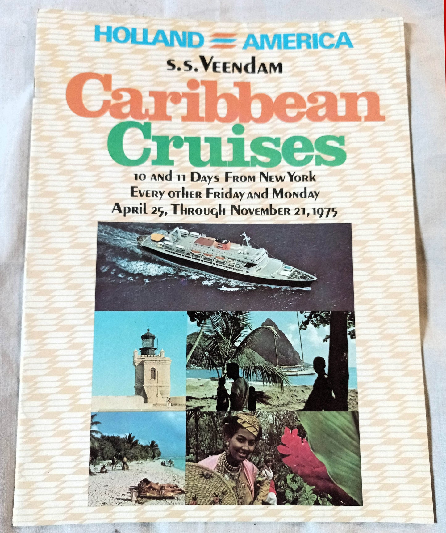 Holland America Cruises ss Veendam 1975 Caribbean Cruises from New York Brochure - Tuliptuff