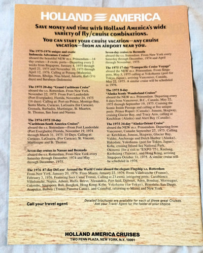 Holland America Cruises ss Veendam 1975 Caribbean Cruises from New York Brochure - Tuliptuff