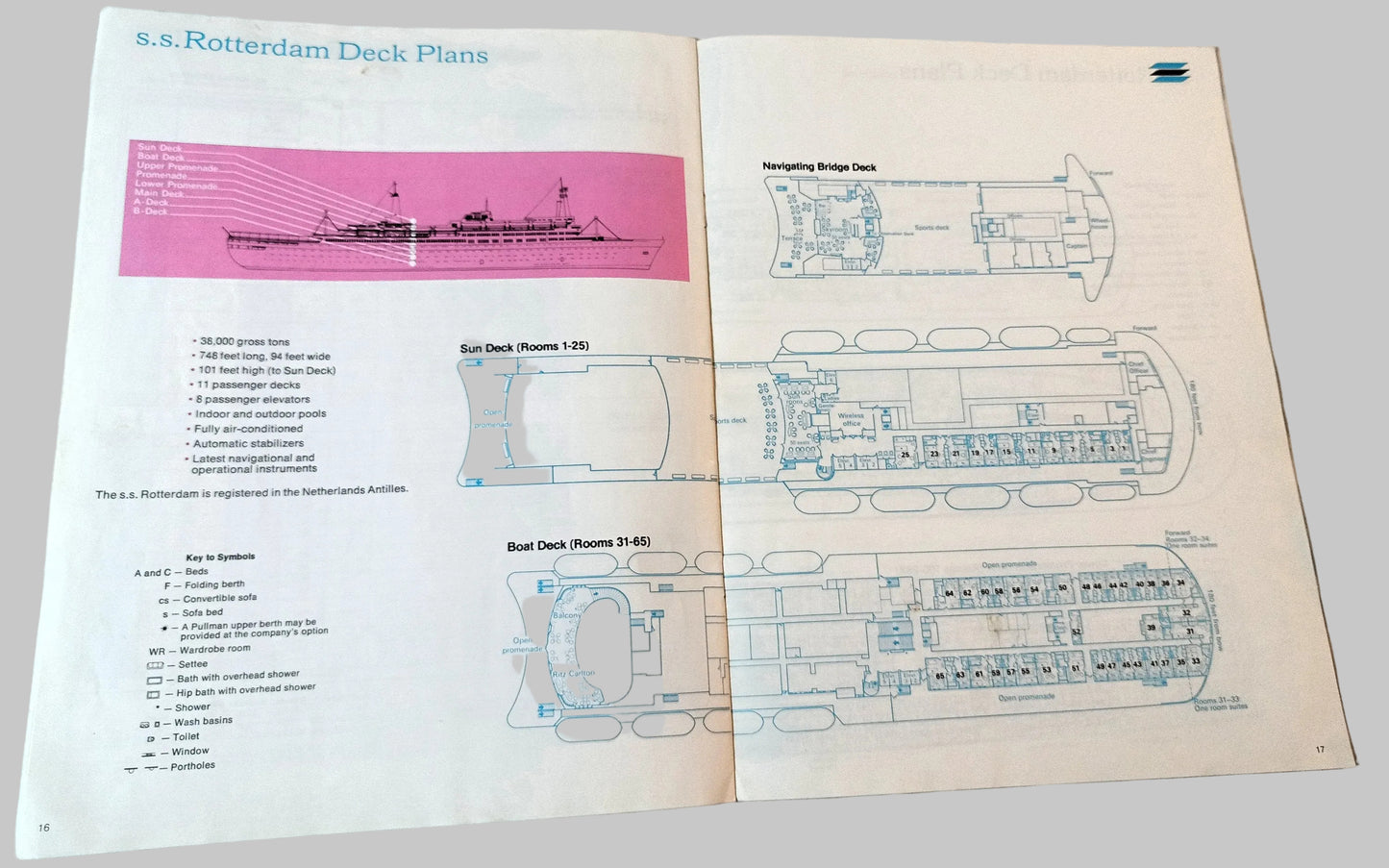 Holland America Cruises ss Rotterdam 1974 Nassau Bermuda Brochure - TulipStuff
