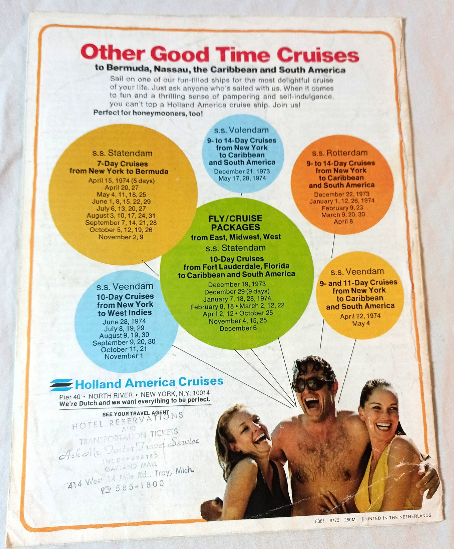 Holland America Cruises ss Rotterdam 1974 Nassau Bermuda Brochure - TulipStuff