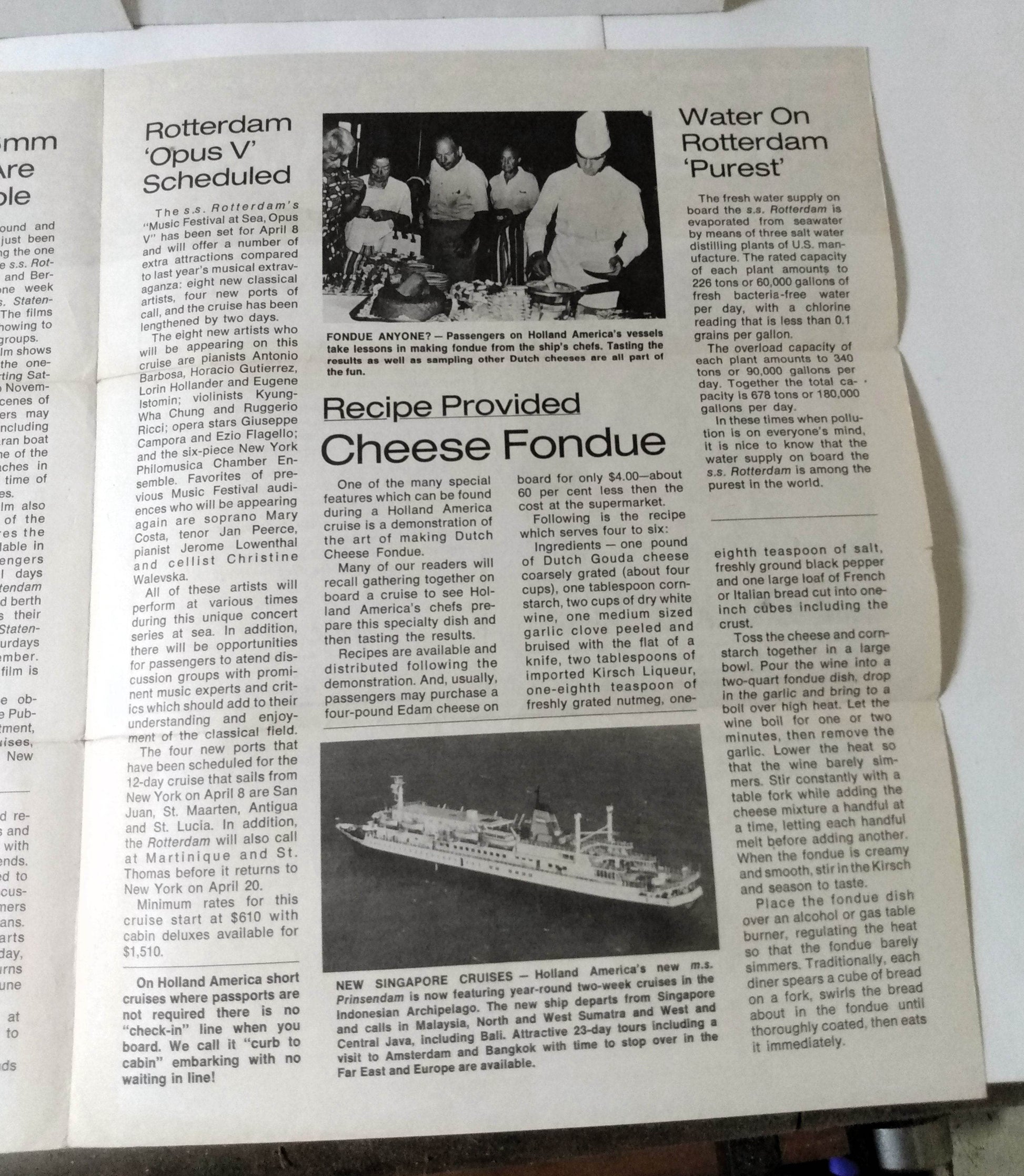 Holland America Cruises Mariner News Newsletter Issue No. 1 March 1974 - TulipStuff