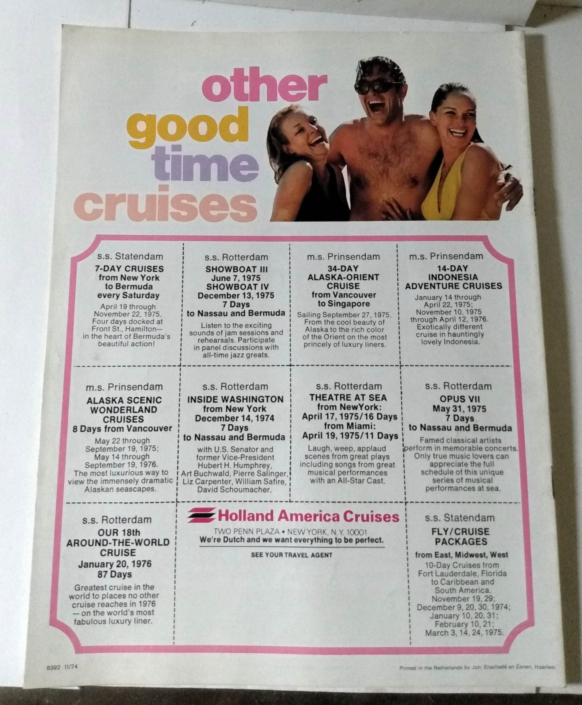 Holland America Cruises ss Rotterdam 1975 Nassau Bermuda Brochure - TulipStuff