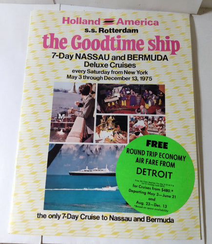 Holland America Cruises ss Rotterdam 1975 Nassau Bermuda Brochure - TulipStuff
