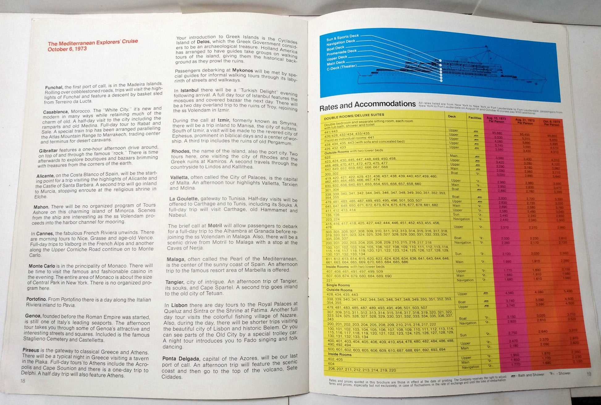 Holland America Veendam Volendam 1973 Mediterranean Cruises Brochure - TulipStuff