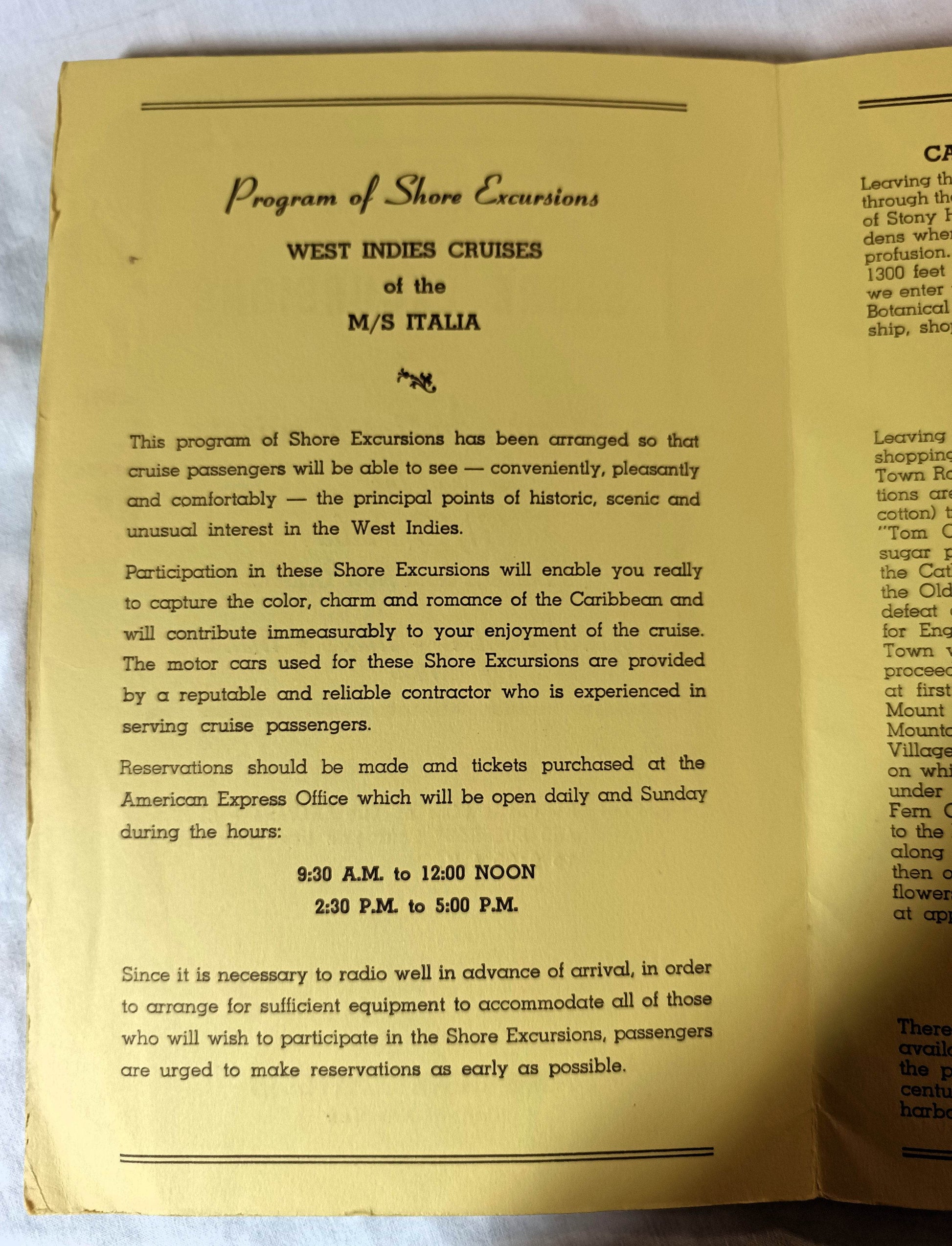 Home Lines Italia West Indies Cruises Shore Excursion Programs 1953 - TulipStuff