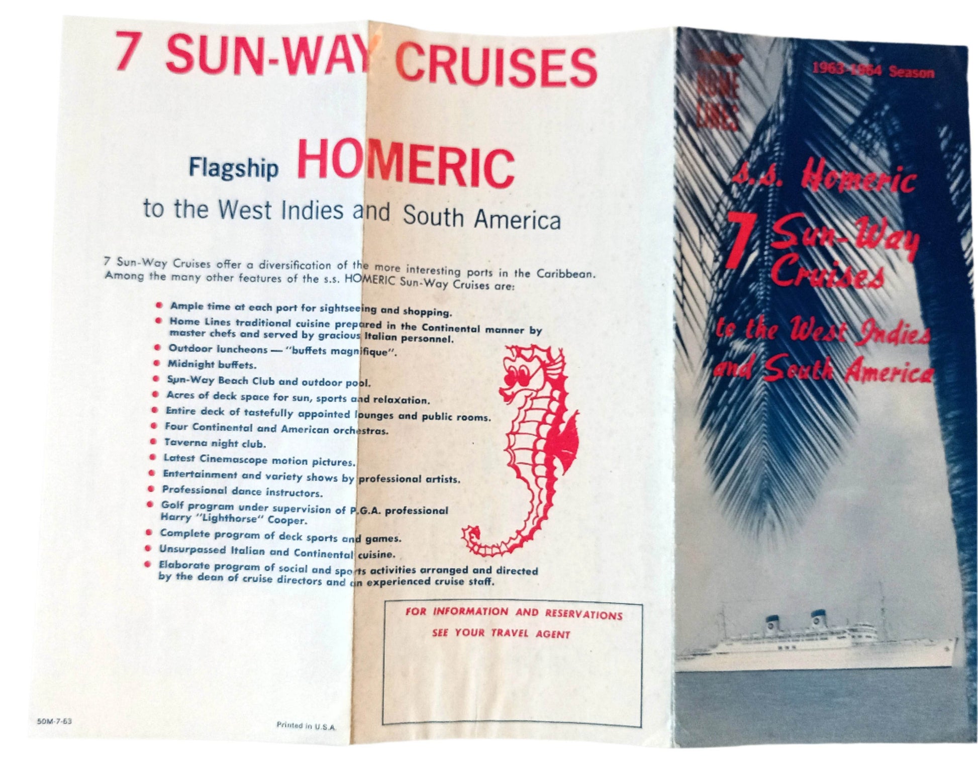 Home Lines ss Homeric 1963-64 Sun-Way West Indies Cruises Brochure - TulipStuff
