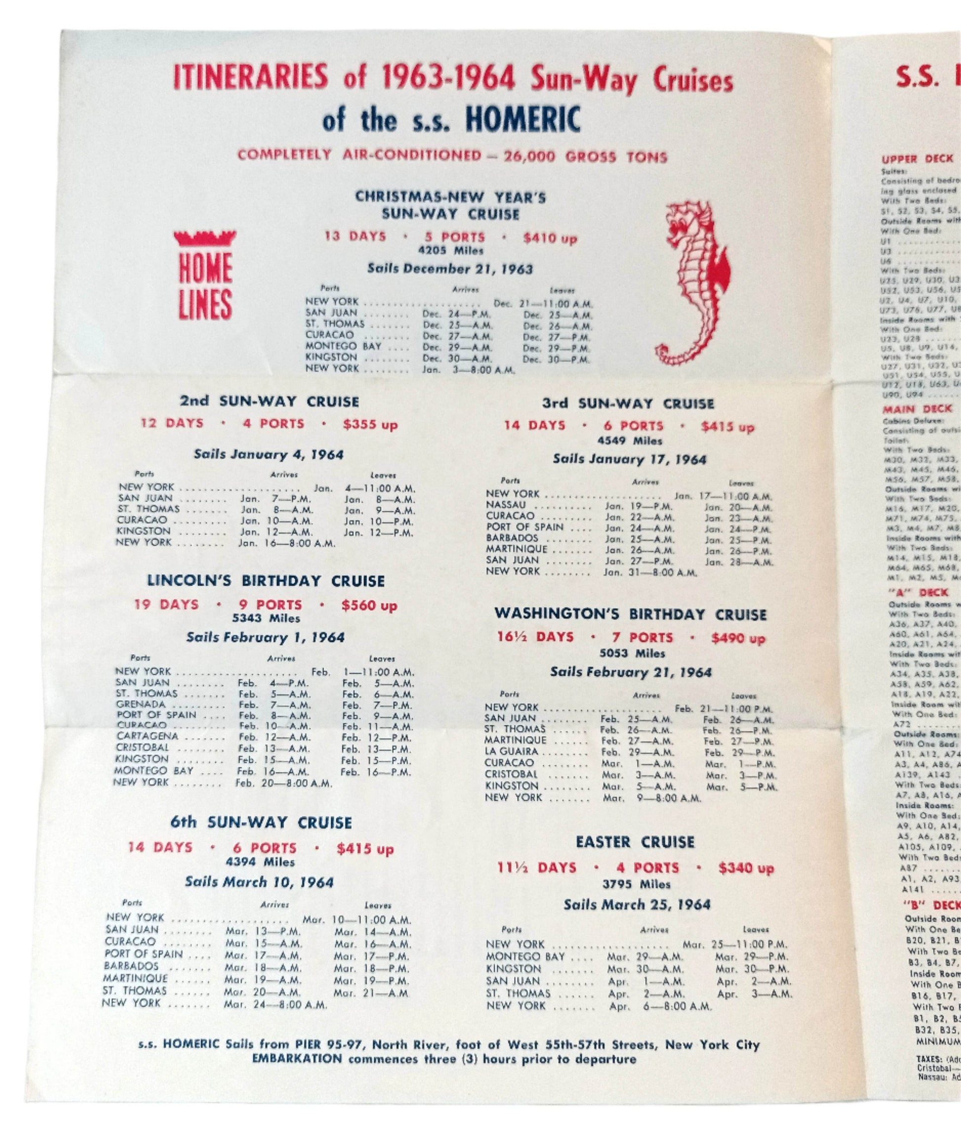 Home Lines ss Homeric 1963-64 Sun-Way West Indies Cruises Brochure - TulipStuff