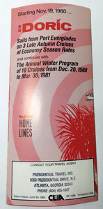 Home Lines ss Doric 1980-81 Caribbean Cruises Port Everglades Brochure - TulipStuff