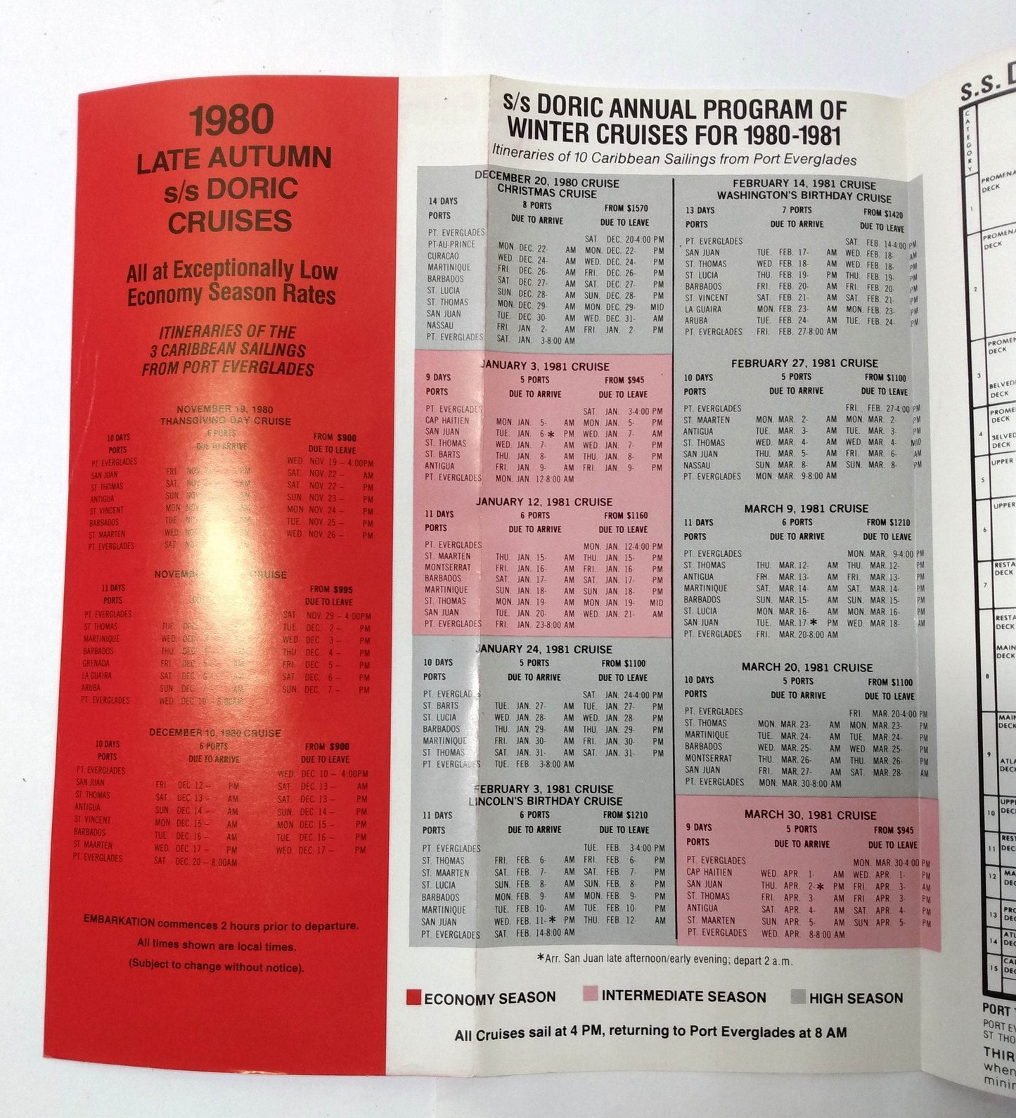 Home Lines ss Doric 1980-81 Caribbean Cruises Port Everglades Brochure - TulipStuff