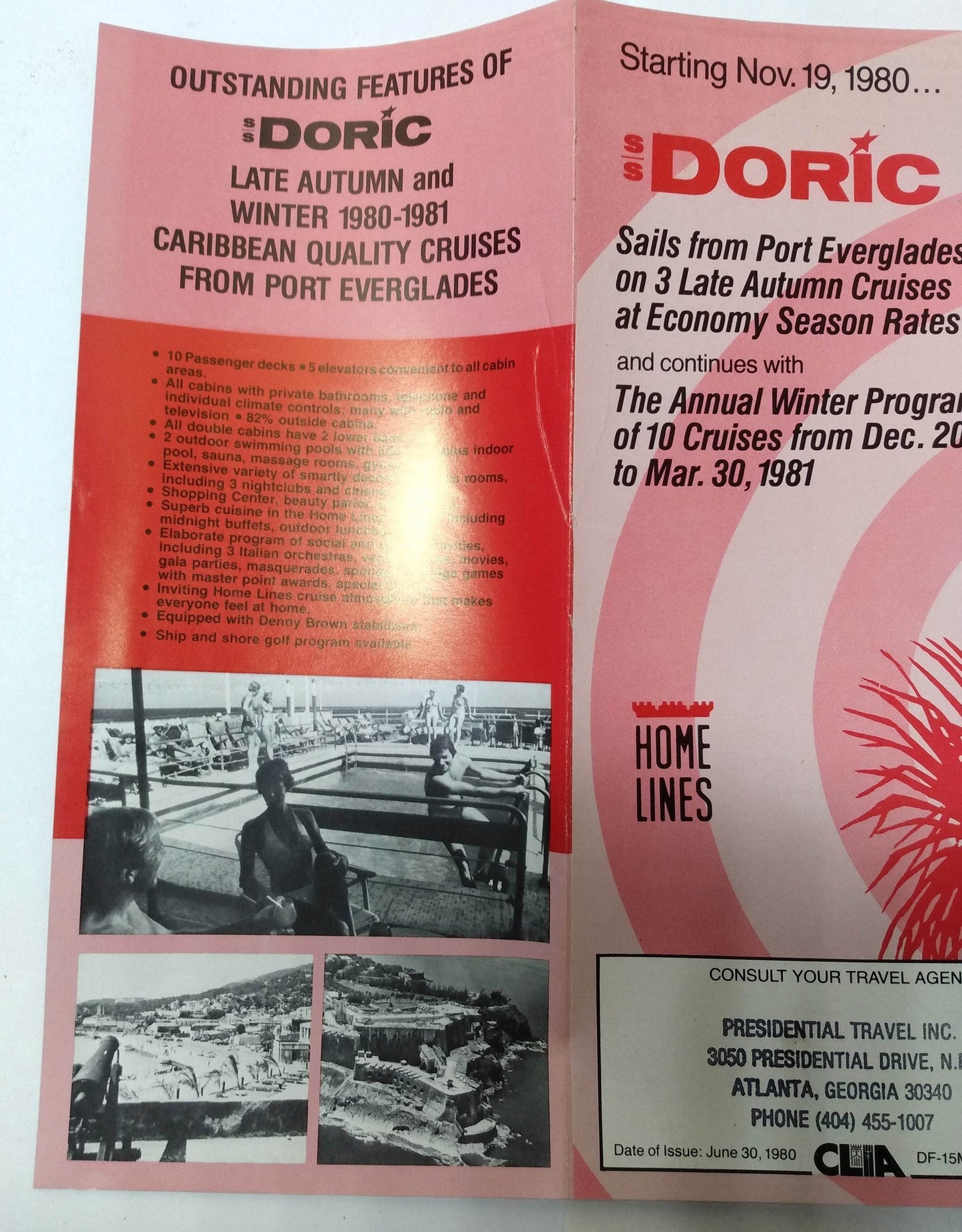 Home Lines ss Doric 1980-81 Caribbean Cruises Port Everglades Brochure - TulipStuff