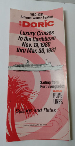 Home Lines ss Doric 1980-81 Caribbean Cruises Port Everglades Brochure - TulipStuff