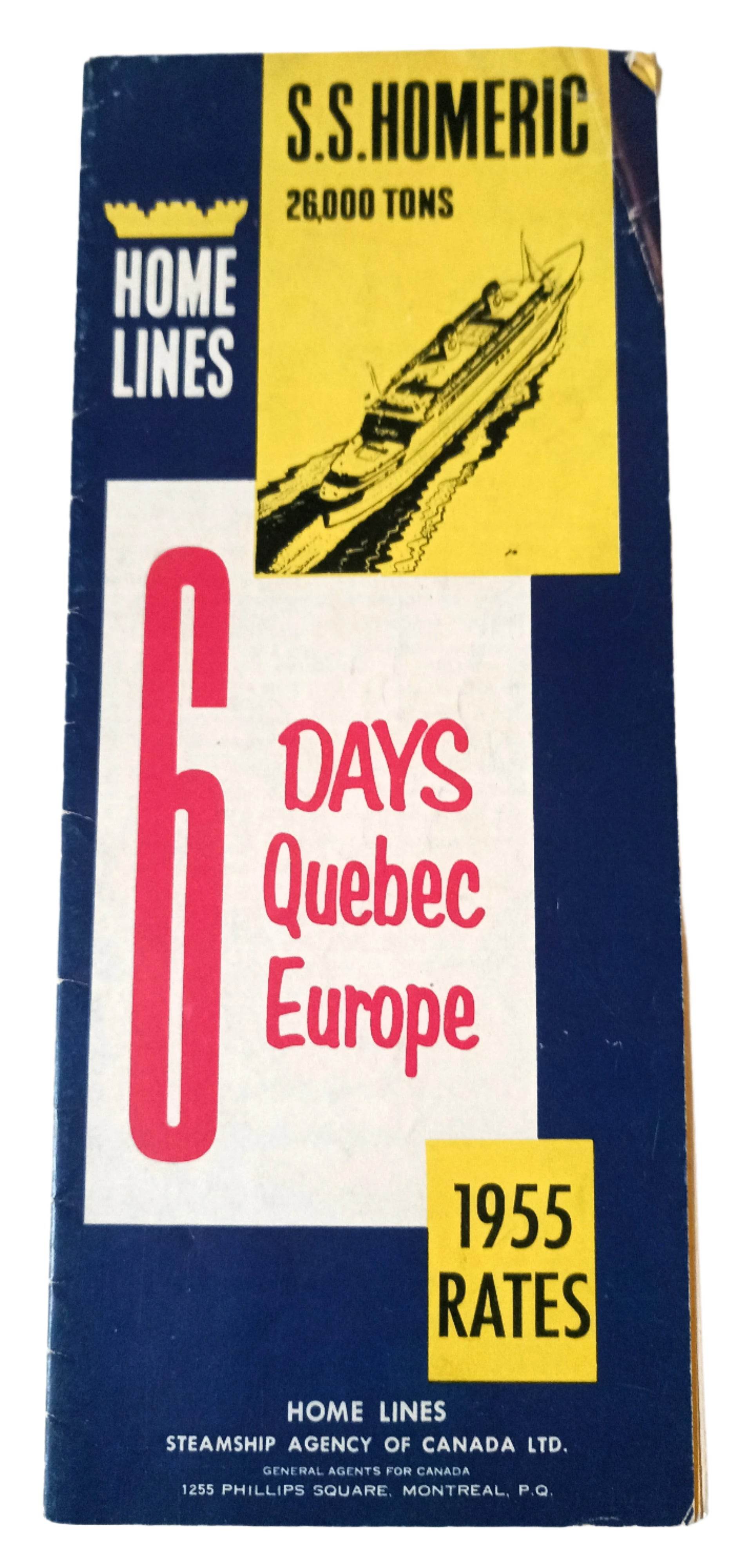 Home Lines ss Homeric Quebec Europe Brochure 1955 ex-Mariposa - TulipStuff
