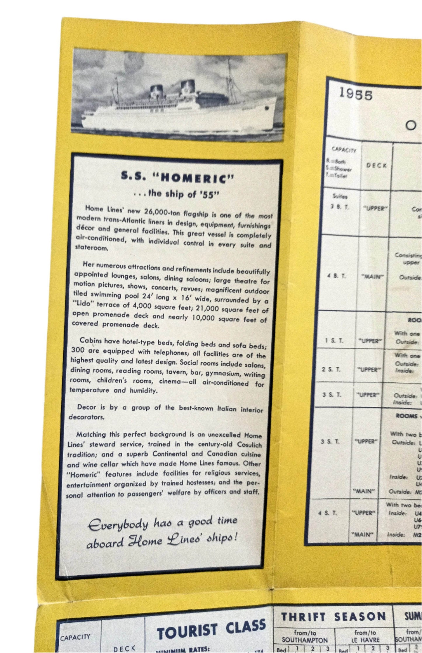 Home Lines ss Homeric Quebec Europe Brochure 1955 ex-Mariposa - TulipStuff